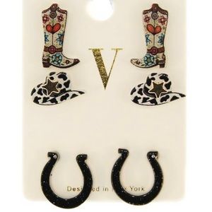 Western Earrings Cowgirl Hearts Set of 3 Earrings‎ Boutique Item